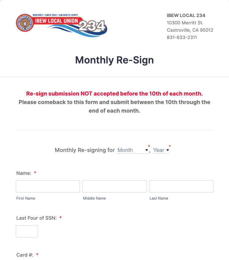 ibew 234 monthly resign form